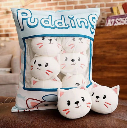 Stress-Relief Pudding Pillow White Kitties