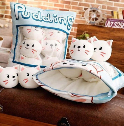 Stress-Relief Pudding Pillow White Kitties